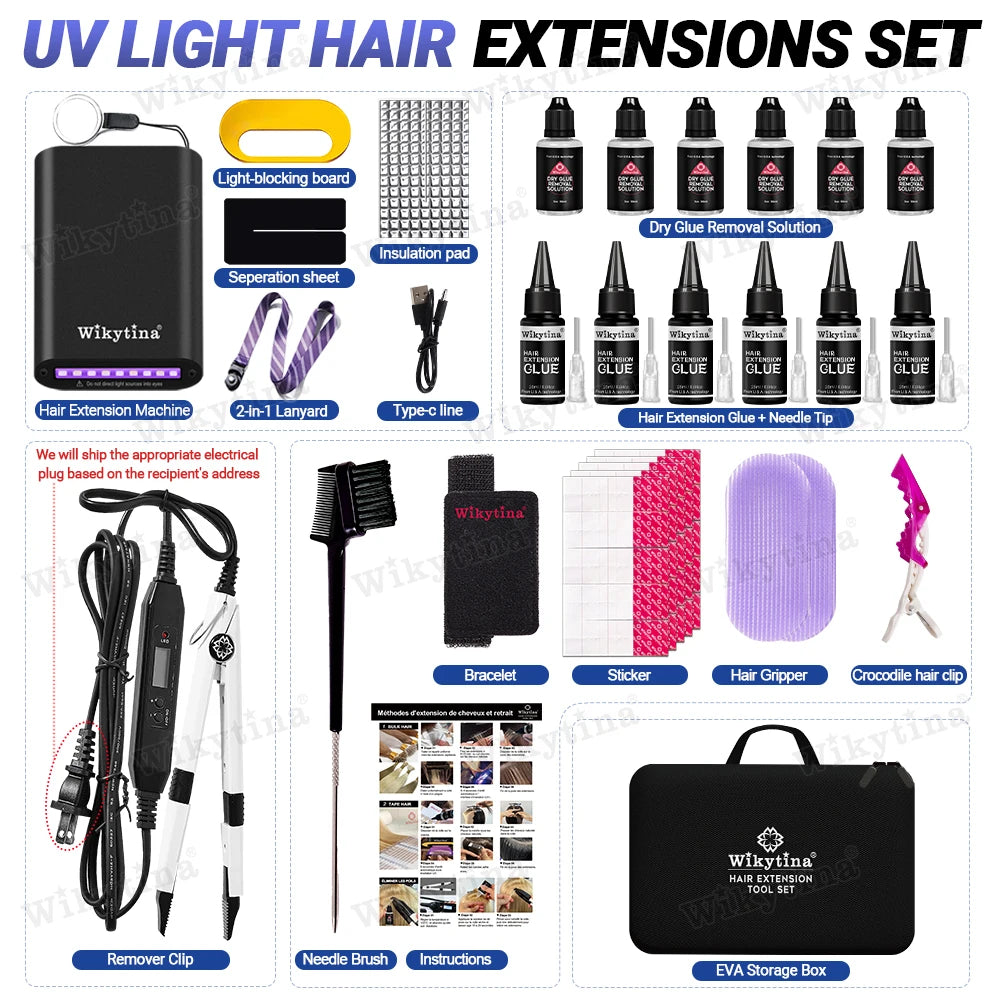 Professional UV Light Hair Extensions Machine – Salon Grade UV Curing Glue & Remover, Complete Styling Kit