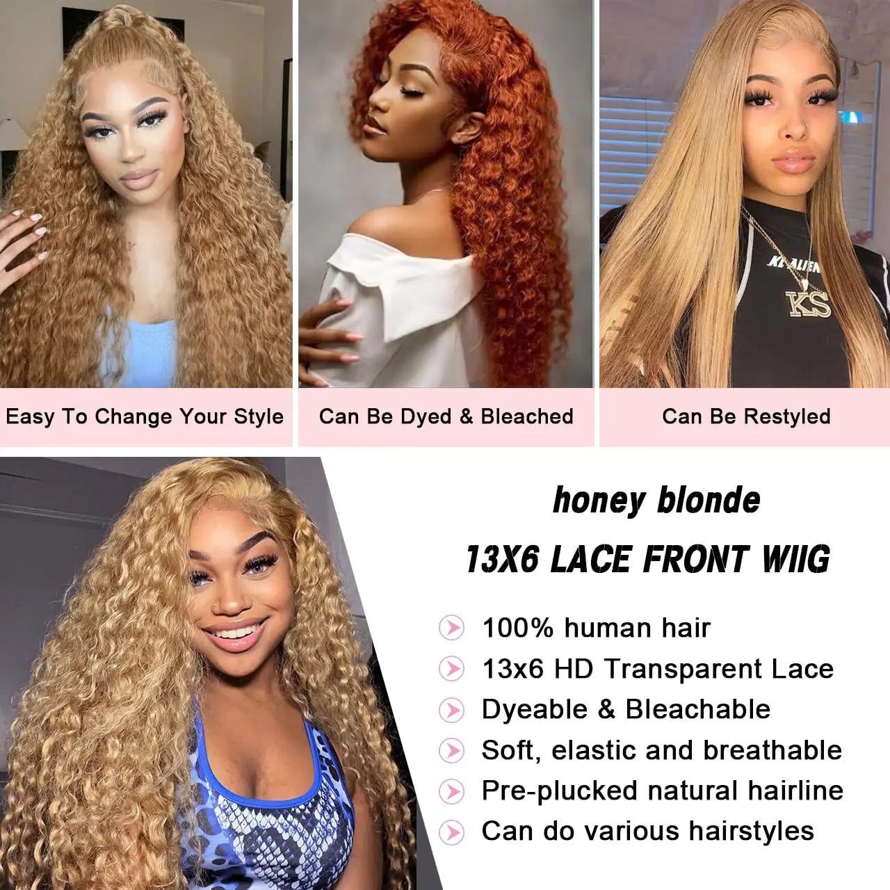 30" #27 Honey Blonde Deep Wave Wig – 13x6 HD Lace Frontal, Pre-Plucked 100% Human Hair