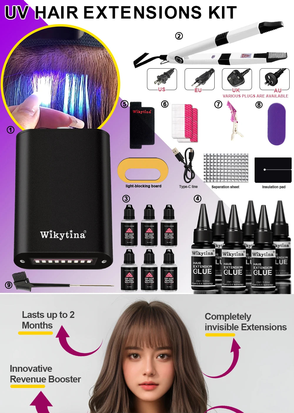 Advanced V-Light Hair Extension Tools Kit with UV Glue & Extension Machine – For Professional Salon and Home Use