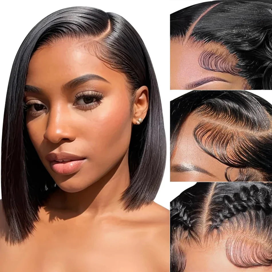 10" Glueless Bob Wig – 4x4 Lace Frontal, 250% Density, Short Straight Human Hair, Ready to Wear