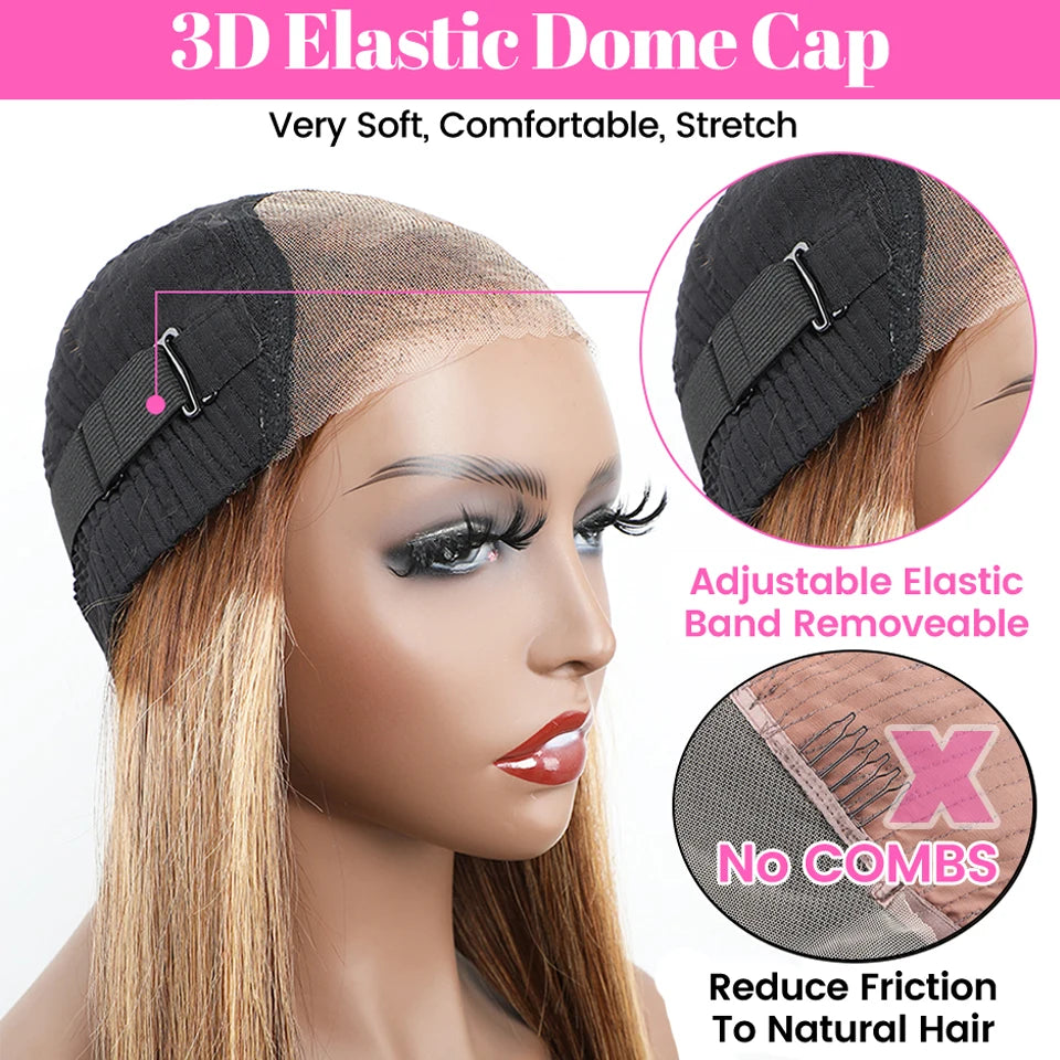 Glueless Highlight Straight Wig – 13x6 HD Lace Front, Ombre Brazilian Human Hair