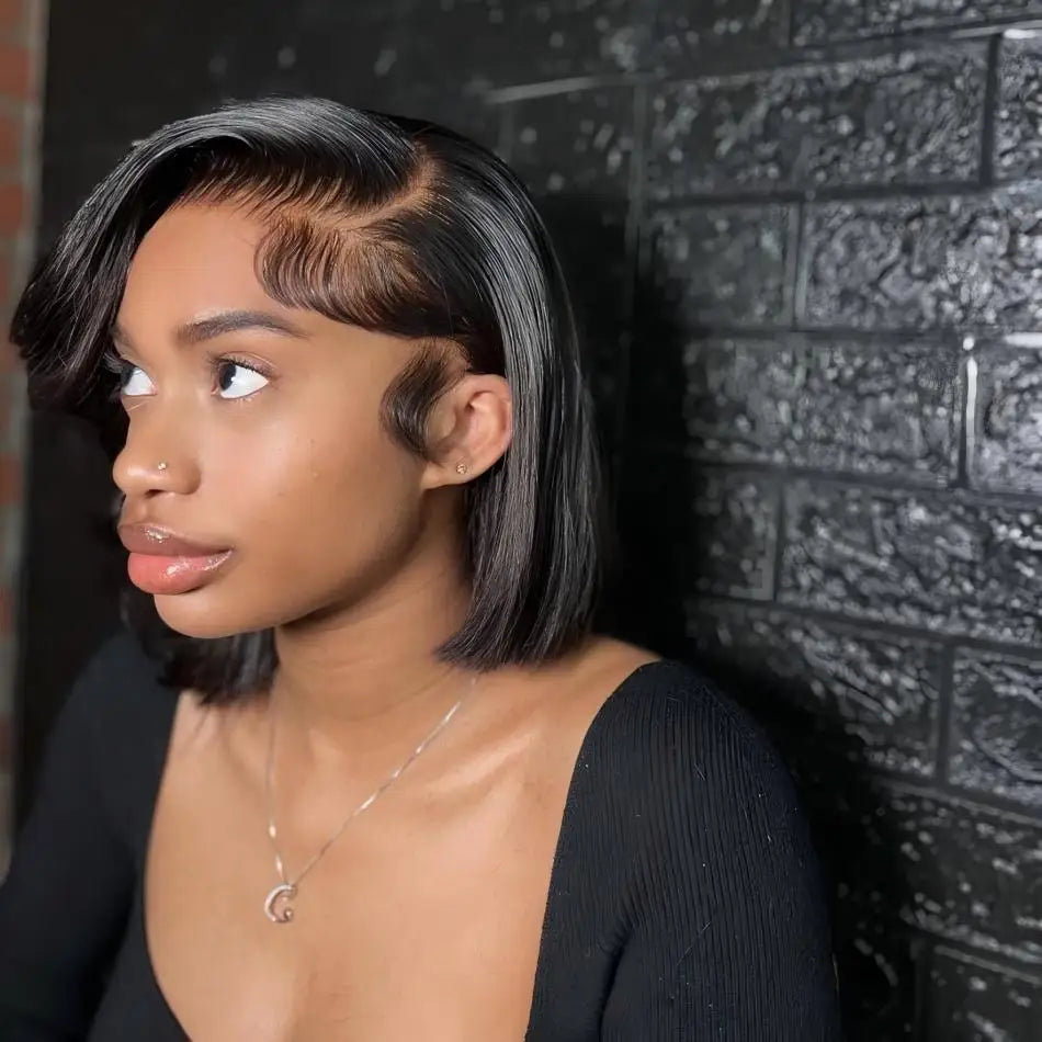 10" Straight Bob Wig – Glueless, Pre-Cut 4x4 Lace, 250% Density Human Hair for Black Women