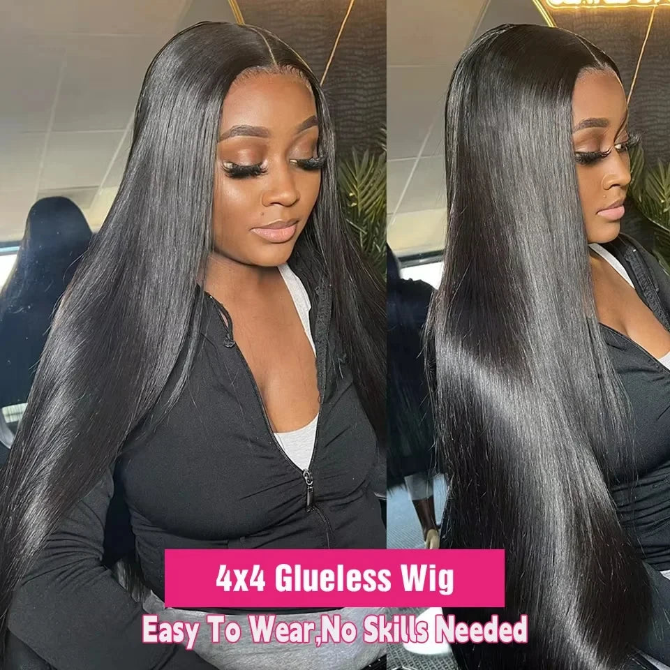 4x4/5x5 Glueless Straight Wig – Pre-Cut, Pre-Plucked Lace Closure Human Hair