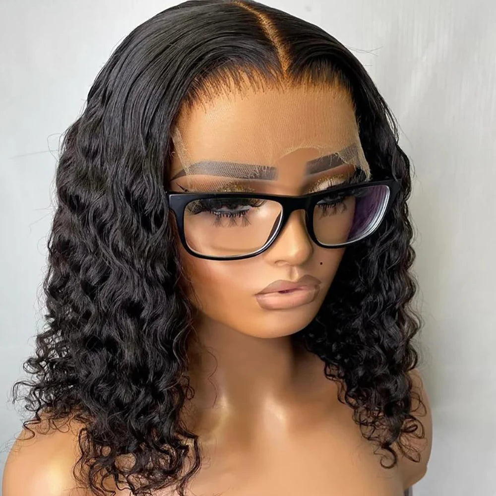No-Glue Deep Wave Bob Wig – 13x4/7x5 Glueless, 250% Density Curly Human Hair