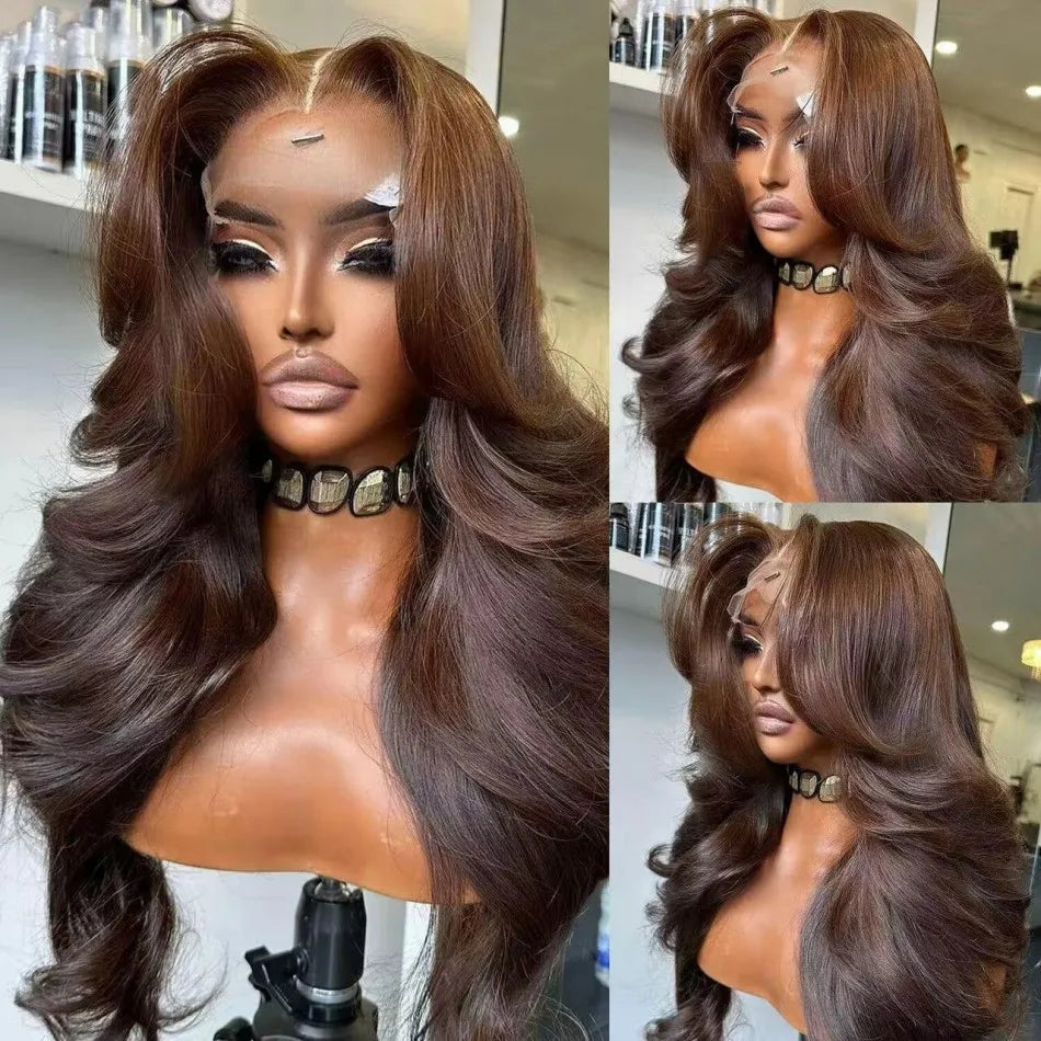 250% Density Deep Wave Chocolate Brown Lace Front Wig – 13x6 HD Human Hair for Black Women