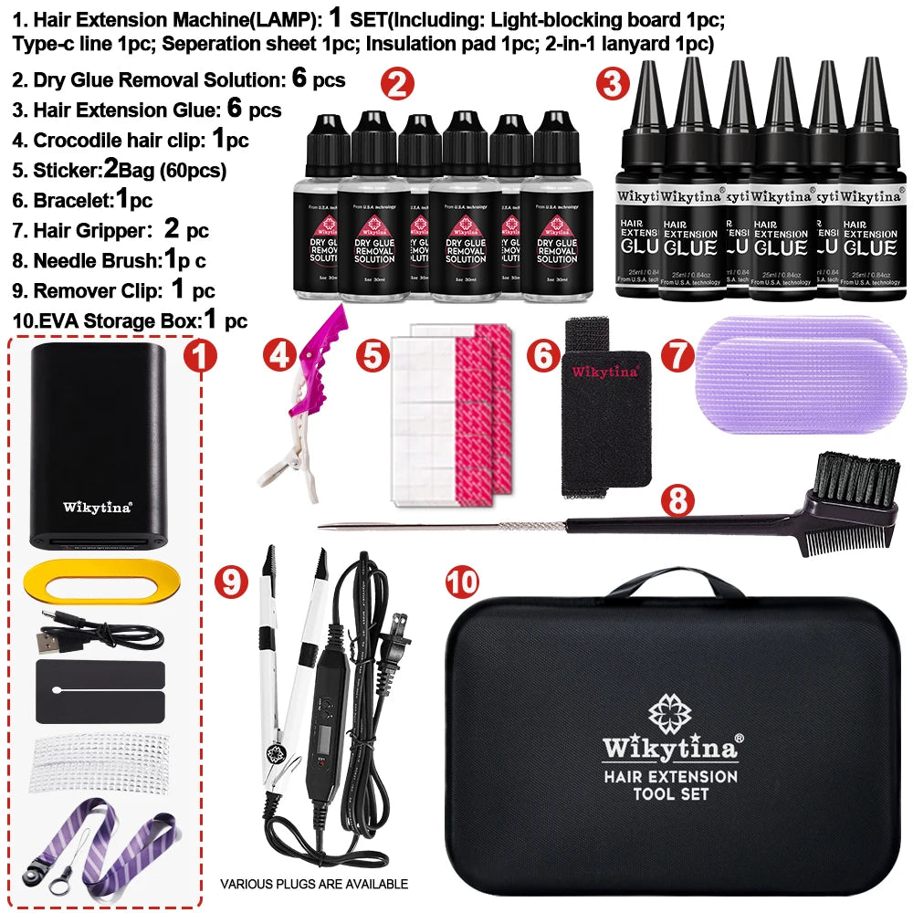 2025 UV Light Hair Extension Kit – V-Light Tools with Glue & Curing Lighter for Professional Salon or At-Home Extensions
