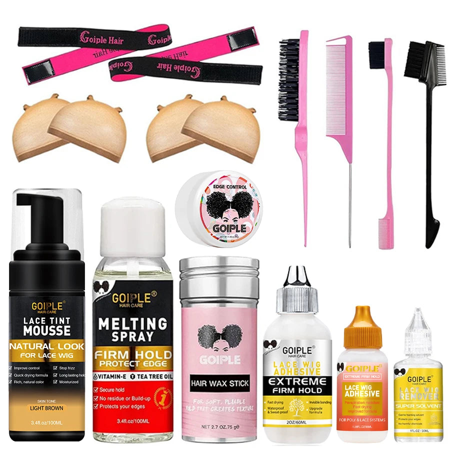 Lace Tint Mousse & Wig Glue Set – Waterproof, Extra Hold Adhesive Foam with Edge Control Hair Wax Stick
