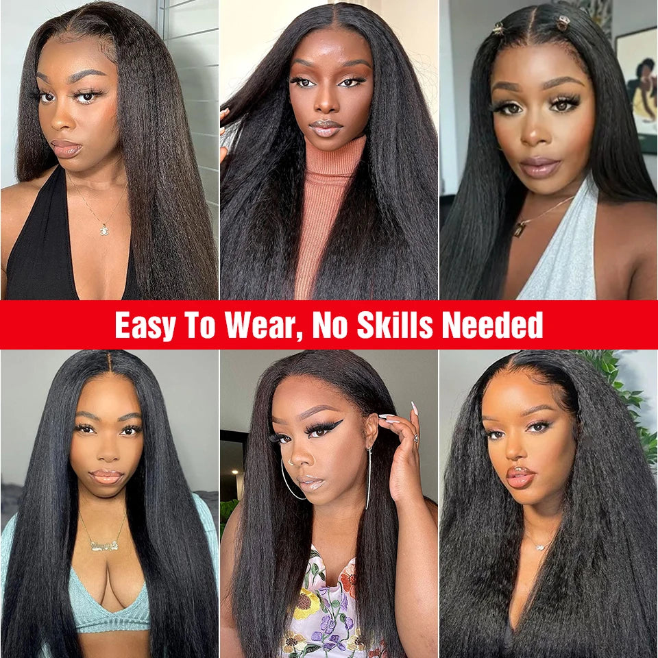 Pre-Cut Glueless Yaki Kinky Straight Wig – HD Lace