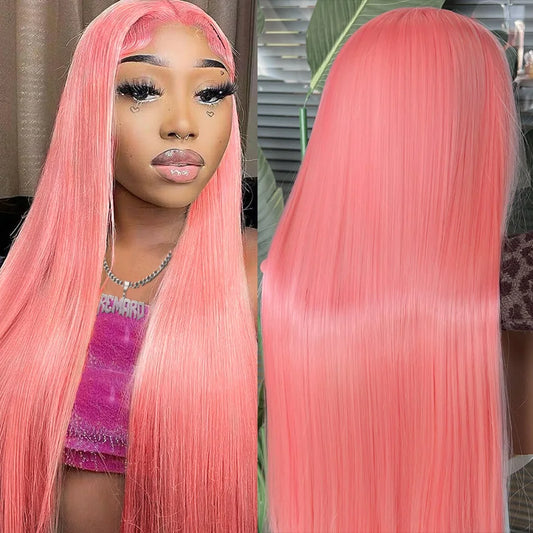 30" Pink Straight Lace Front Wig – 13x6 HD Human Hair Wig for Women