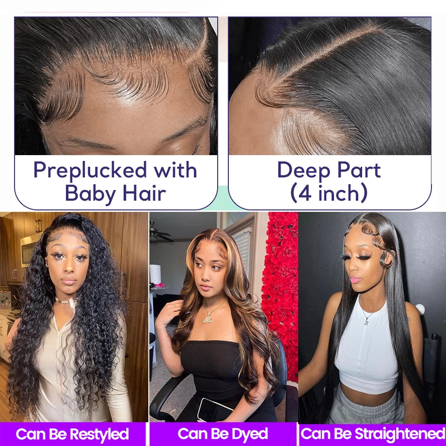 13x6 HD Straight Frontal Wig – Glueless, Pre-Plucked Brazilian Remy Human Hair 13x4 Lace Front