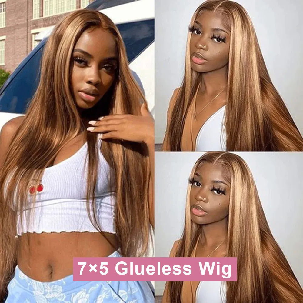 Pre-Cut Glueless Ombre Straight Wig – 7x5 & 13x4 Lace Front, Ready to Wear Human Hair