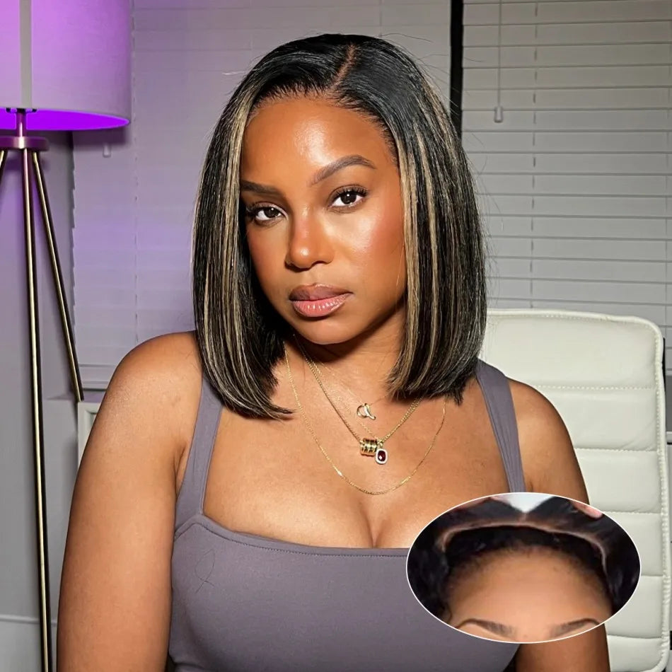 Wear & Go Glueless Bob Wig – P1B/27 Blonde Highlight, 5x5 HD Lace Closure, Pre-Plucked Human Hair