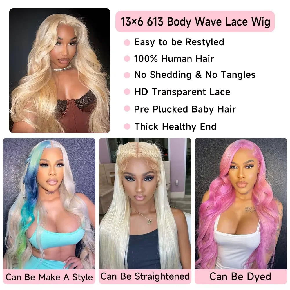 28" 613 Honey Blonde Body Wave Wig – HD Lace Front, 13x4/13x6 Brazilian Remy Human Hair