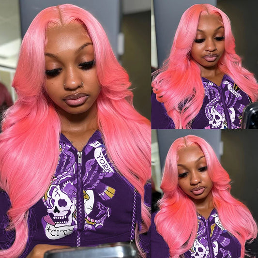 30–32" Pink Body Wave Wig – 13x6/13x4 HD Lace Front, 250% Density Brazilian Human Hair