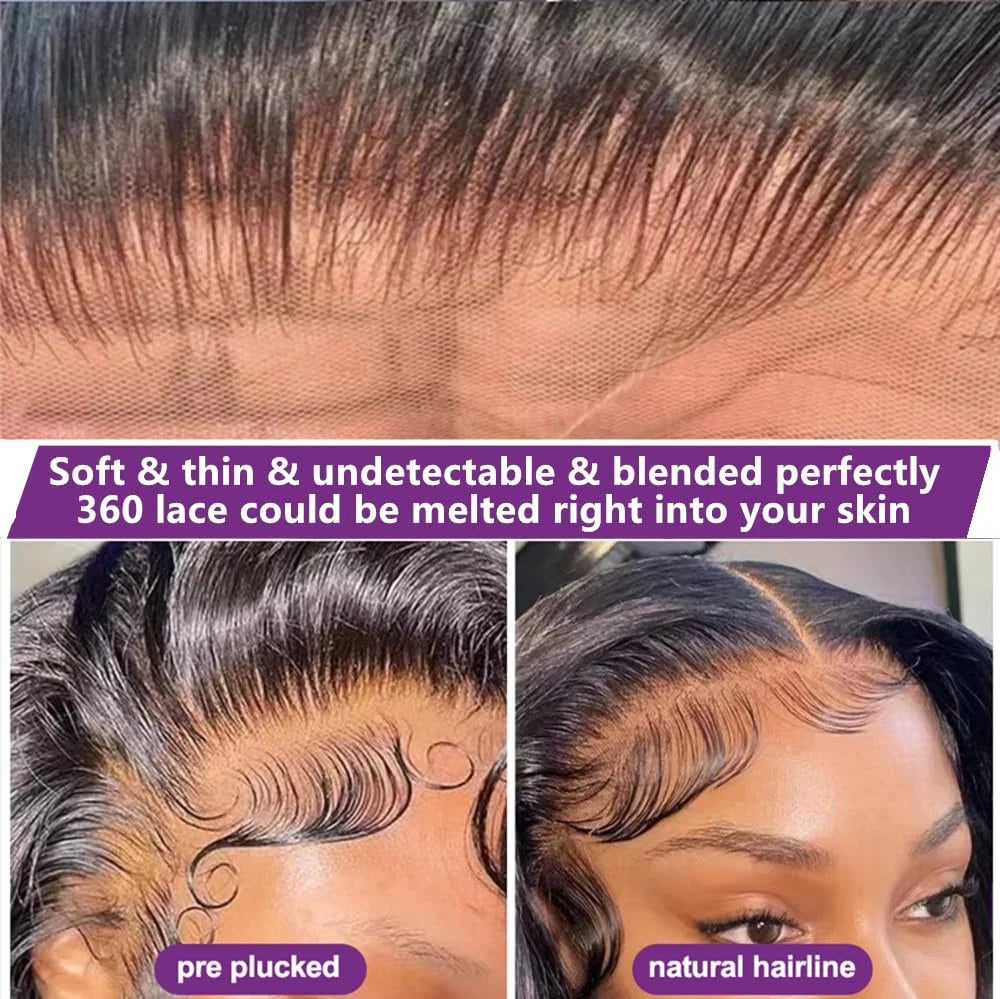 360 Body Wave Lace Front Wig – Hidden Strap Drawstring, 250% Density Full Lace Human Hair