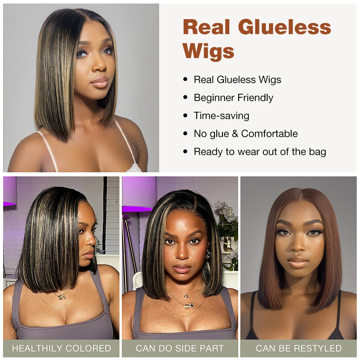 Wear & Go Glueless Bob Wig – P1B/27 Blonde Highlight, 5x5 HD Lace Closure, Pre-Plucked Human Hair