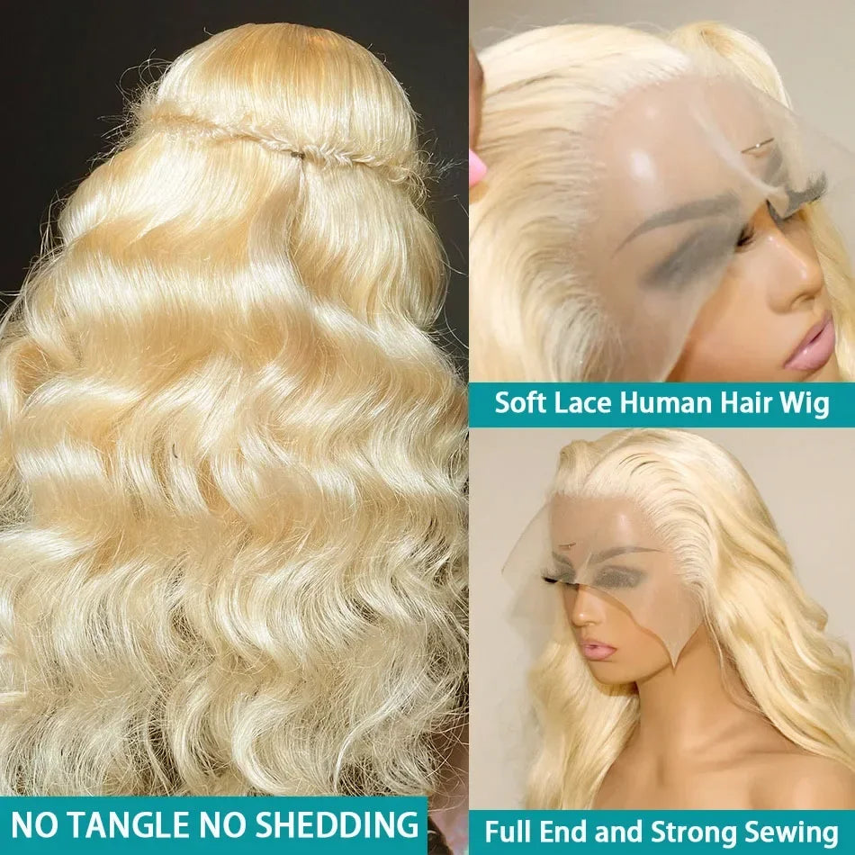 30" 613 HD Lace Frontal Wig – 13x6 Body Wave, 220% Density Pre-Plucked Blonde Human Hair