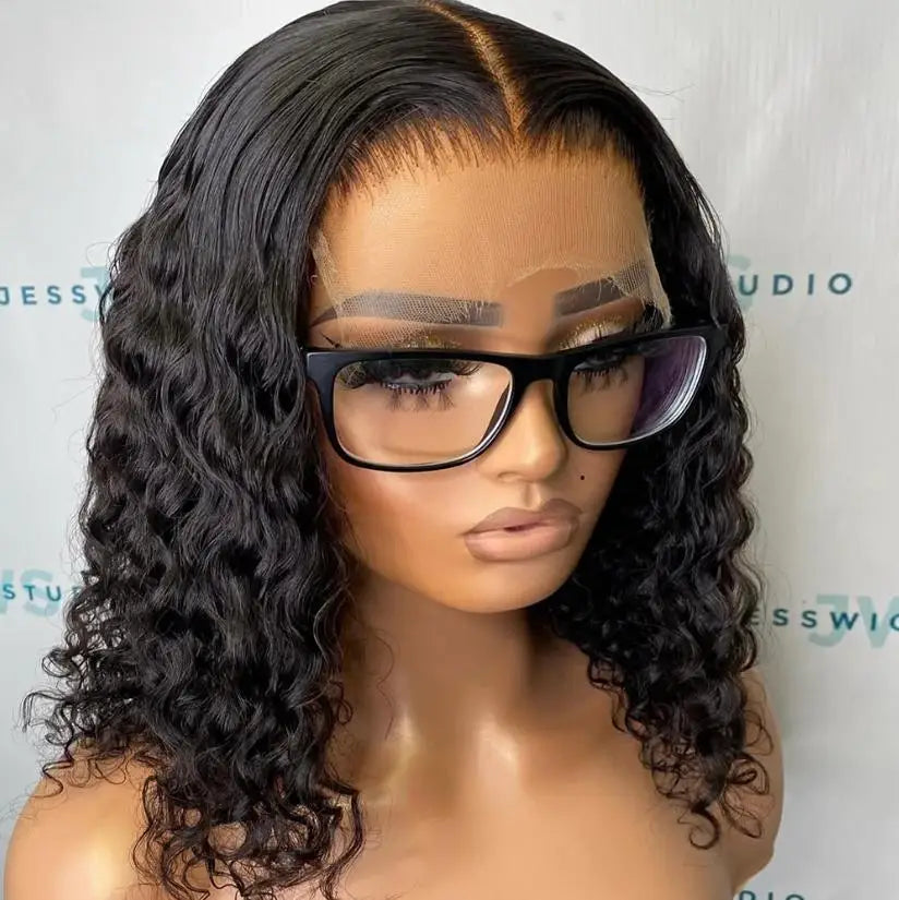 No-Glue Deep Wave Bob Wig – 13x4/7x5 Glueless, 250% Density Curly Human Hair