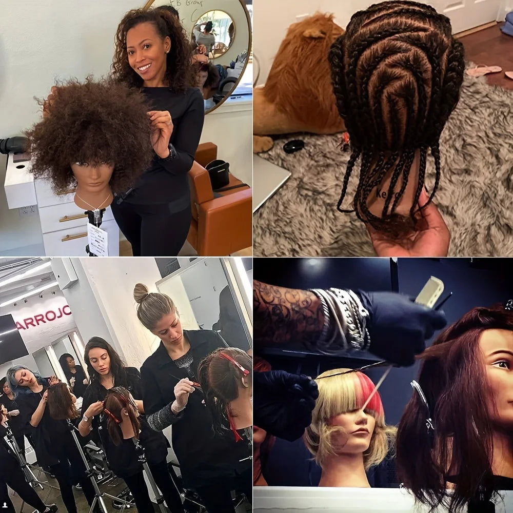 Kinky Curly Human Hair Mannequin Head – Afro Cosmetology Training Doll for Hairdressing Practice