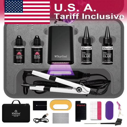 Wikytina 2025 UV V Light Hair Extension Tool Set – Complete Kit with UV Glue, Extension Machine & Remover Iron