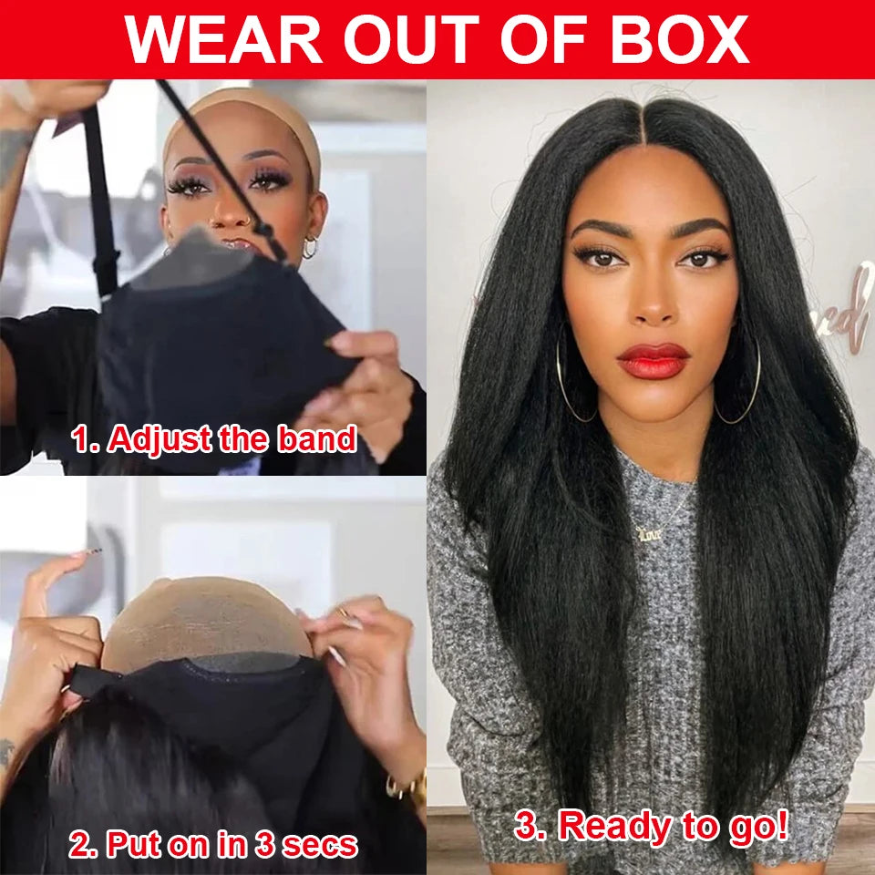 Glueless Yaki Kinky Straight Wig – Pre-Cut HD Lace, Pre-Plucked 100% Human Hair, Ready to Wear