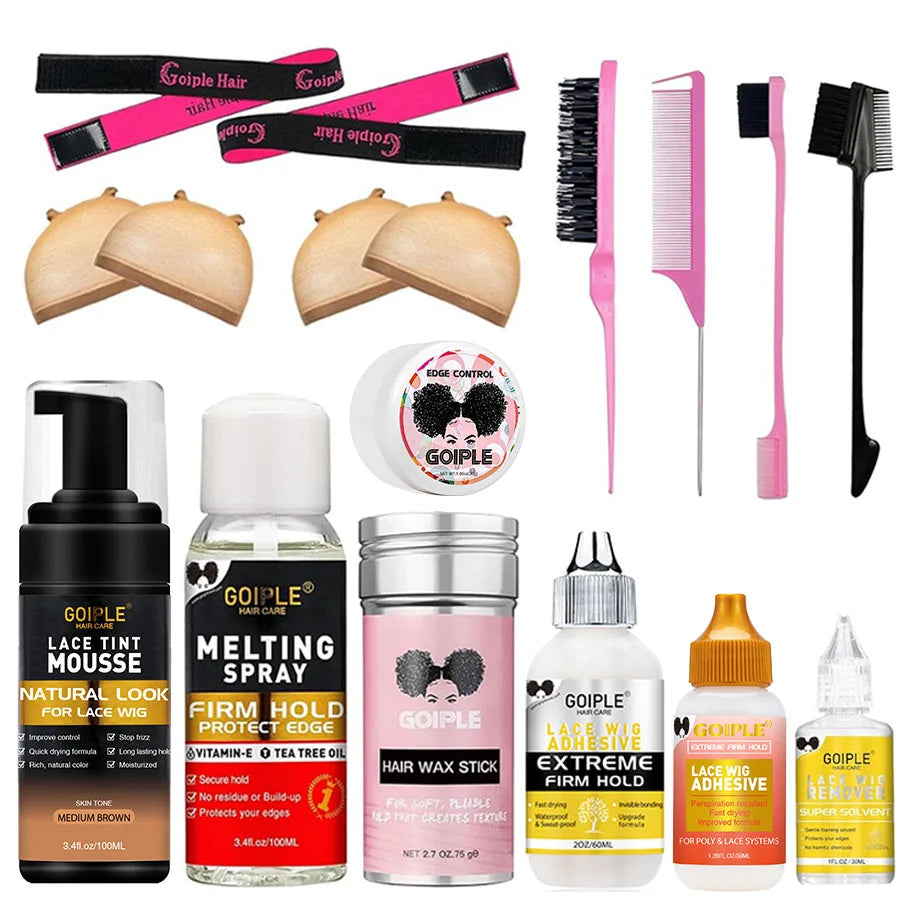 Lace Tint Mousse & Wig Glue Set – Waterproof, Extra Hold Adhesive Foam with Edge Control Hair Wax Stick