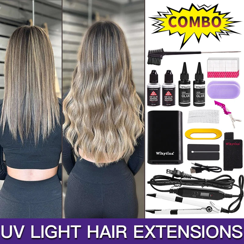 2025 UV Light Hair Extension Kit – V-Light Tools with Glue & Curing Lighter for Professional Salon or At-Home Extensions