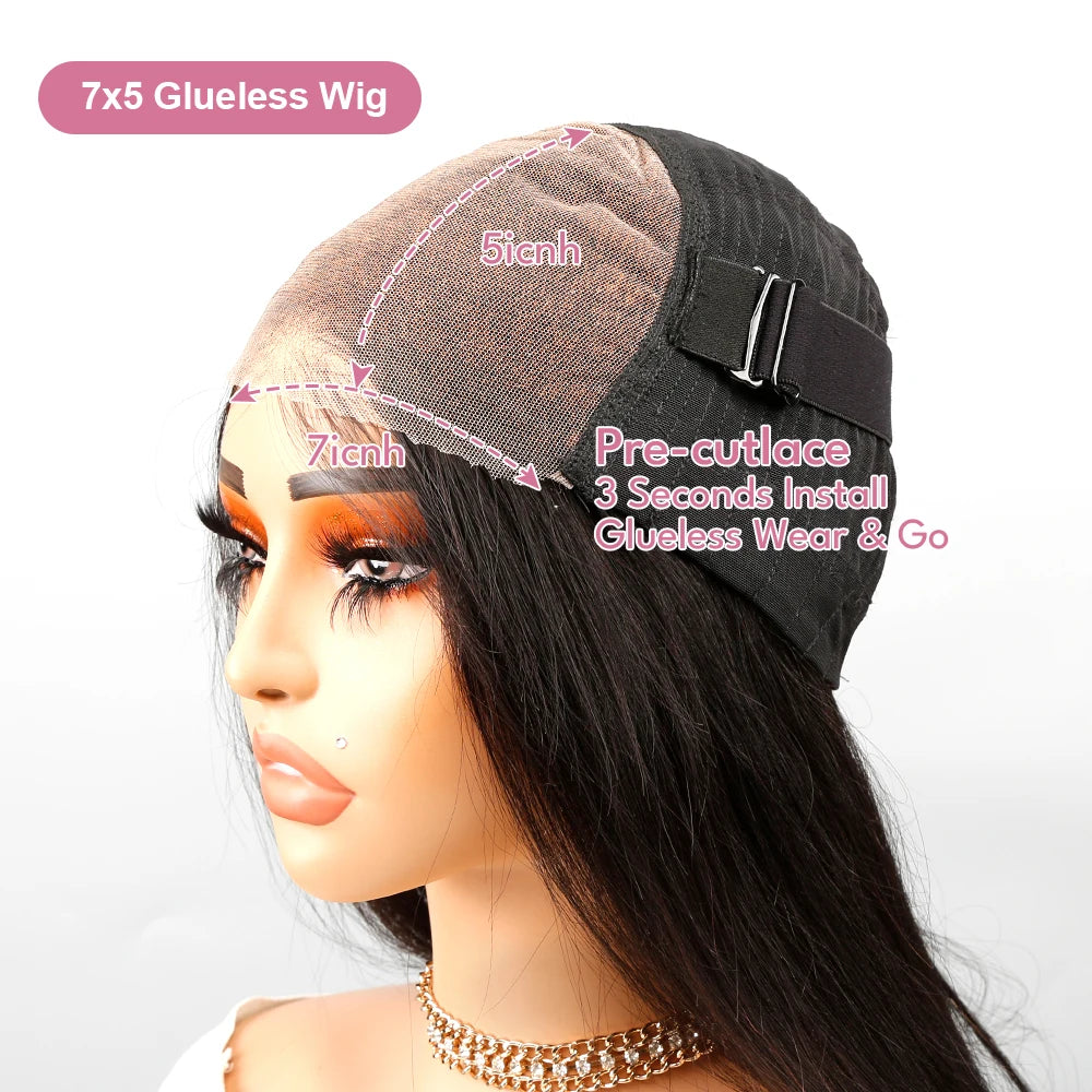 Glueless Chocolate Brown Bob Wig – 7x5 Lace Front, 180% Density, Pre-Plucked Straight Human Hai