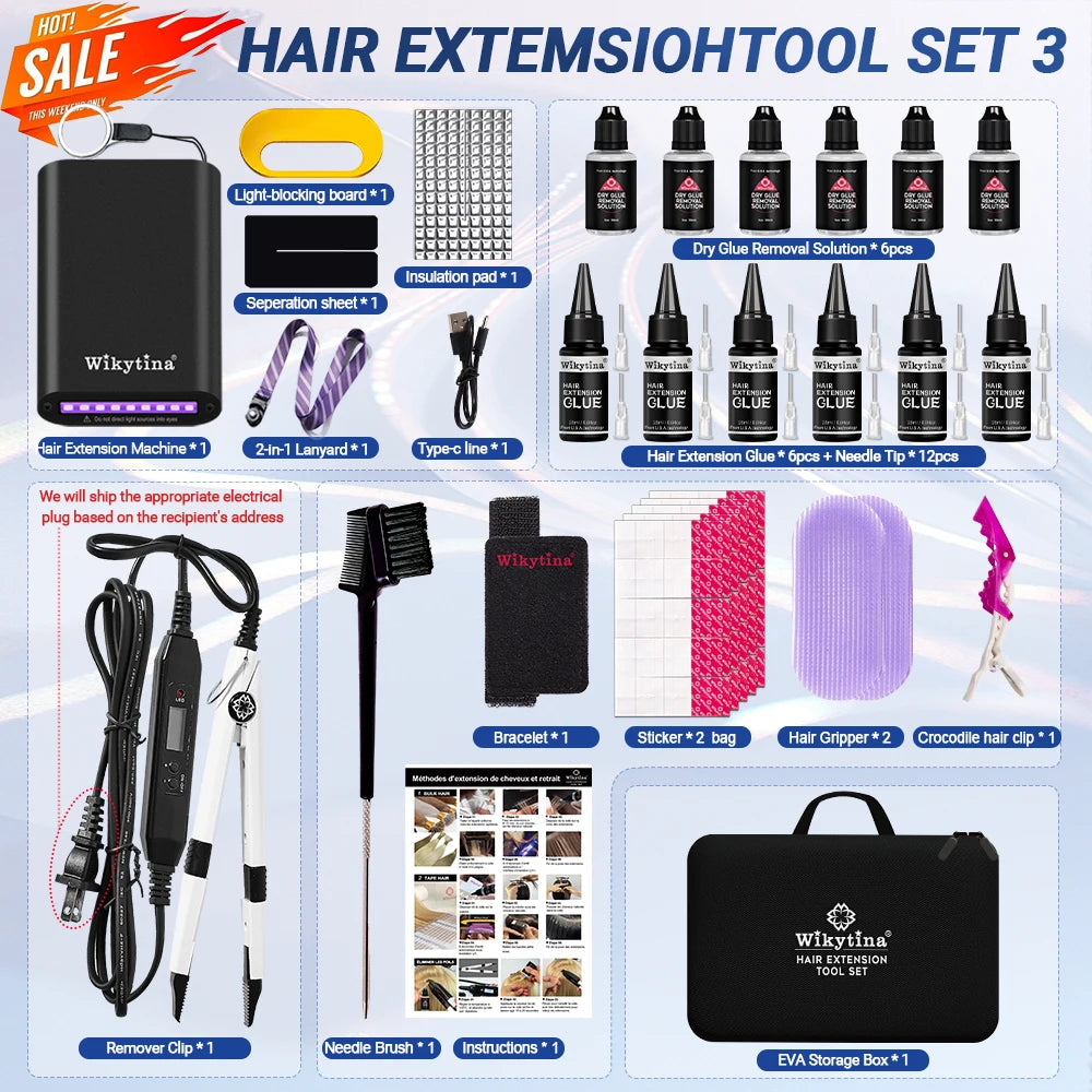Professional UV Light Hair Extensions Machine – Salon Grade UV Curing Glue & Remover, Complete Styling Kit