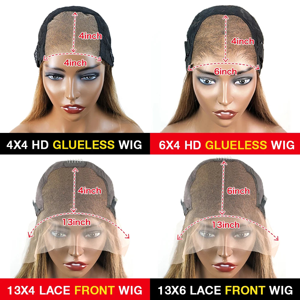 Glueless Highlight Straight Wig – 13x6 HD Lace Front, Ombre Brazilian Human Hair