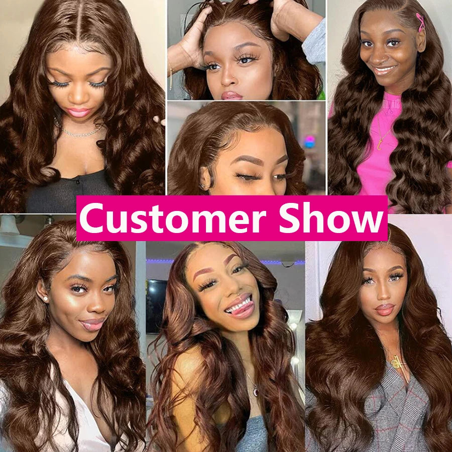 Chocolate Brown Body Wave Lace Frontal Wig – 13x4/13x6, 180% Density Human Hair