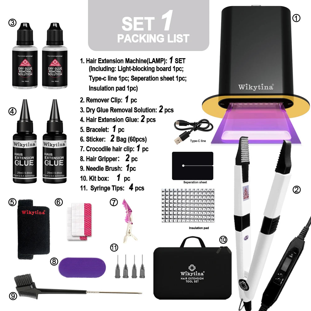 UV V Light Hair Extension Kit – Complete Set with UV Glue & Remover Machine, Salon Styling Tools