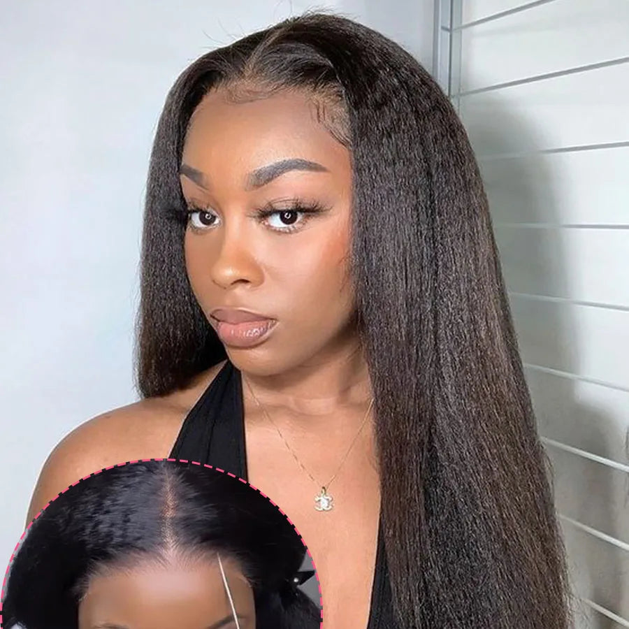 Pre-Cut Glueless Yaki Kinky Straight Wig – HD Lace