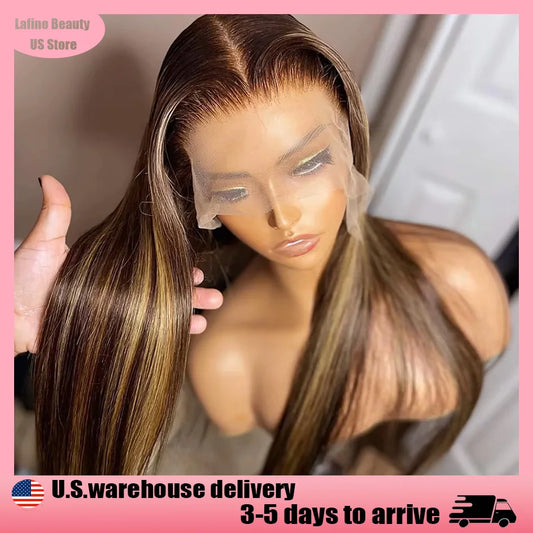 Straight Highlight Wig – 13x6 HD Lace Front, Ombre Honey Blonde Human Hair