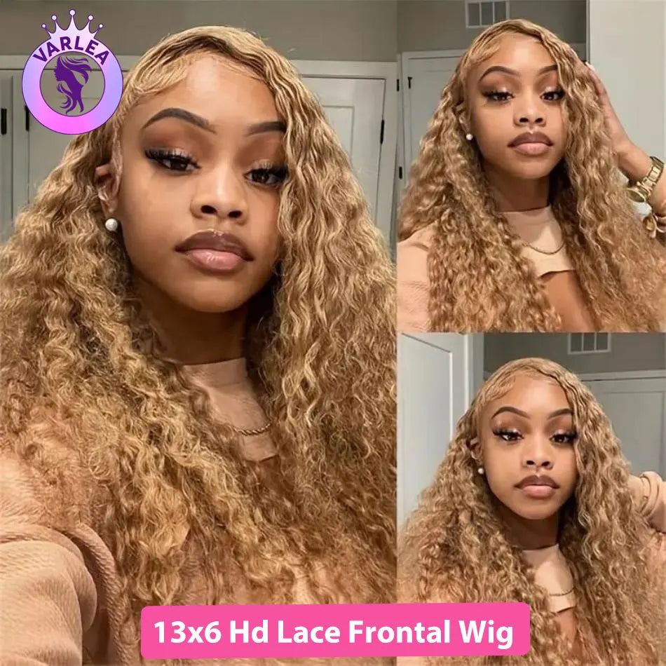 30" #27 Honey Blonde Deep Wave Wig – 13x6 HD Lace Frontal, Pre-Plucked 100% Human Hair