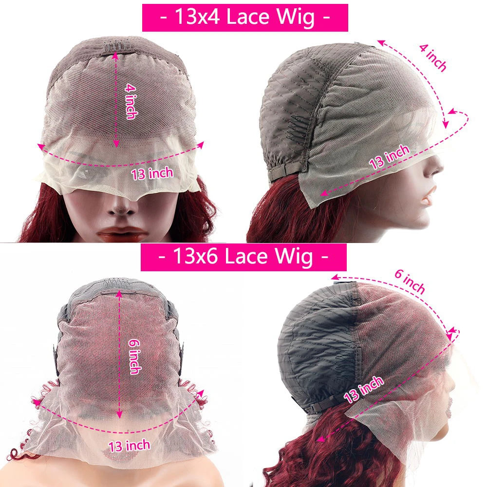 30–36" 99J Burgundy Straight Wig – 13x4/13x6 Lace Front, 200% Density Human Hair