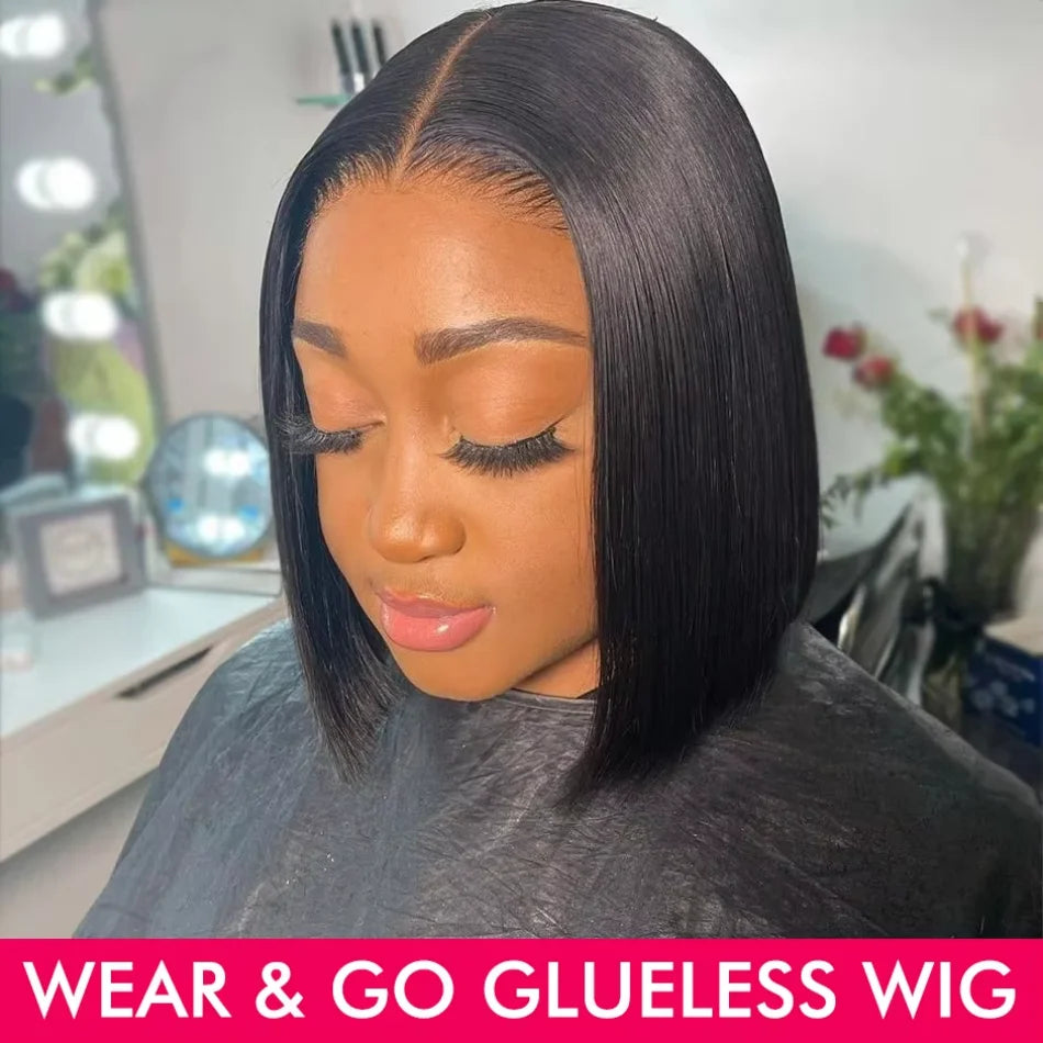 10" Glueless Bob Wig – 4x4 Lace Frontal, 250% Density, Short Straight Human Hair, Ready to Wear