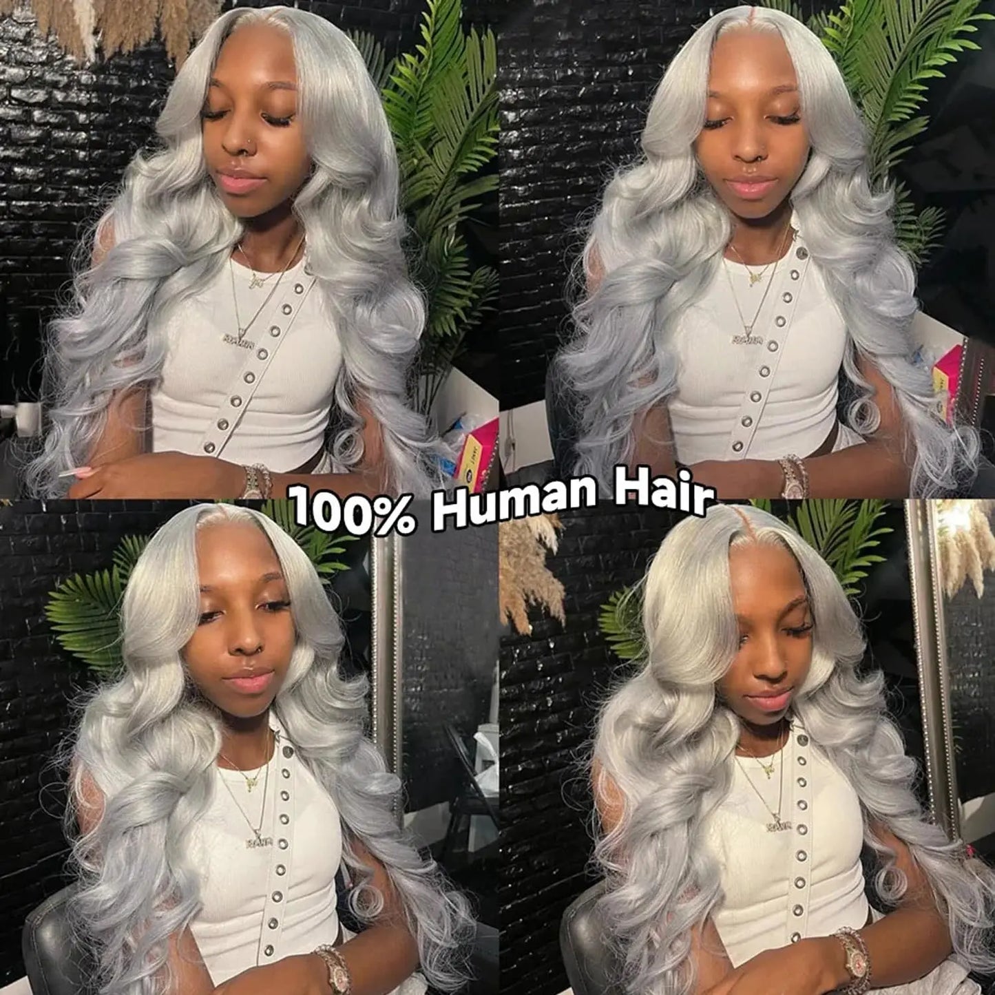 Silver Grey Body Wave Cosplay Wig – 13x4/13x6 HD Lace Front, 613 Colored Brazilian Human Hair