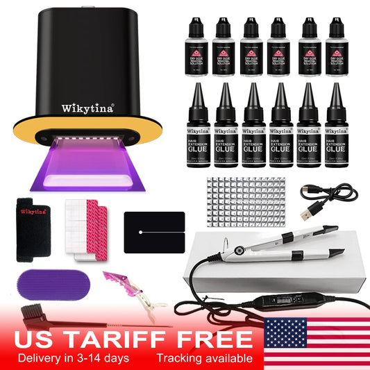 Advanced V-Light Hair Extensions Kit – Tape-In Extensions with UV Machine & Glue for Seamless, Professional Salon Use