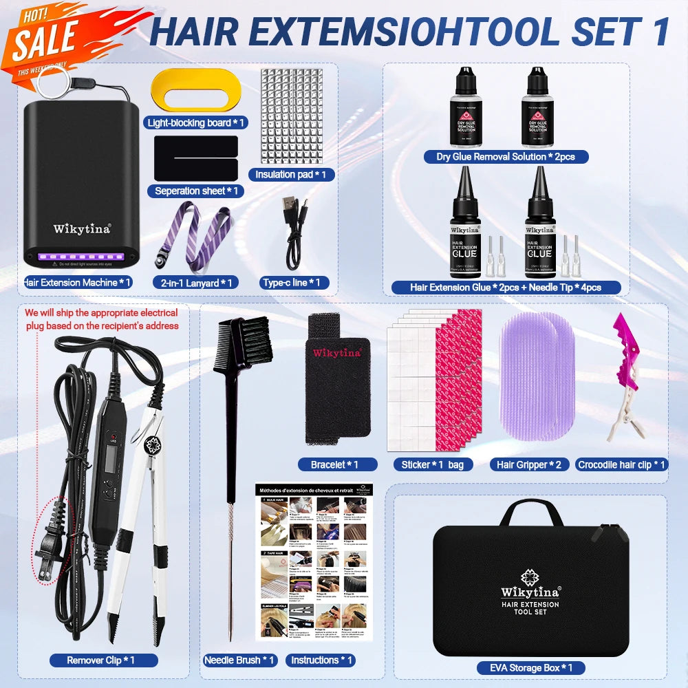 Professional UV Light Hair Extensions Machine – Salon Grade UV Curing Glue & Remover, Complete Styling Kit