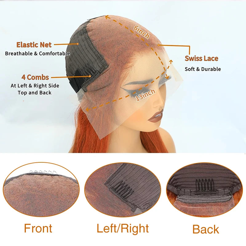 Orange Ginger Curly Lace Front Wig – 13x6/13x4 Water & Deep Wave, 30–38" Human Hair