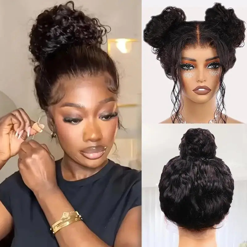 40" Invisible Strap 360 Lace Wig – Full Lace, Natural Black Curly Human Hair with Drawstring