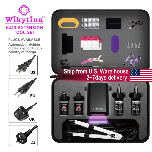 Wikytina 2025 UV V-Light Hair Extension Set – Tools Kit with UV Glue, Remover & Machine for Long-Lasting Salon Styling