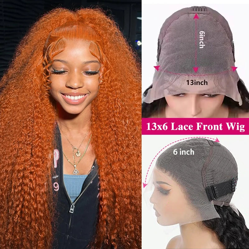 Orange Ginger Curly Lace Front Wig – 13x6/13x4 Water & Deep Wave, 30–38" Human Hair