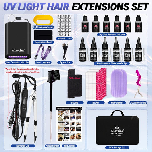 Professional UV Light Hair Extensions Machine – Salon Grade UV Curing Glue & Remover, Complete Styling Kit