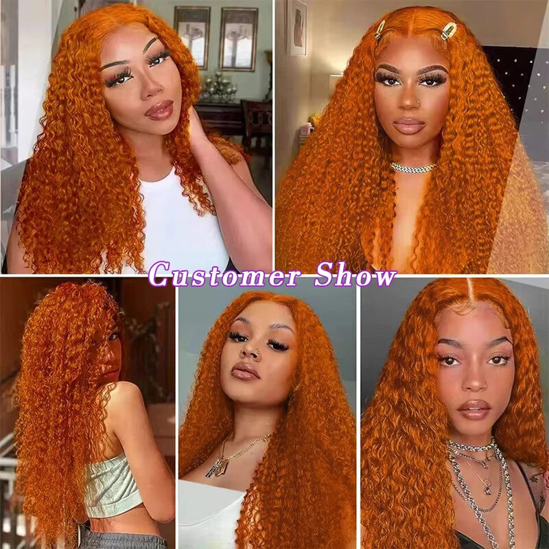Orange Ginger Curly Lace Front Wig – 13x6/13x4 Water & Deep Wave, 30–38" Human Hair