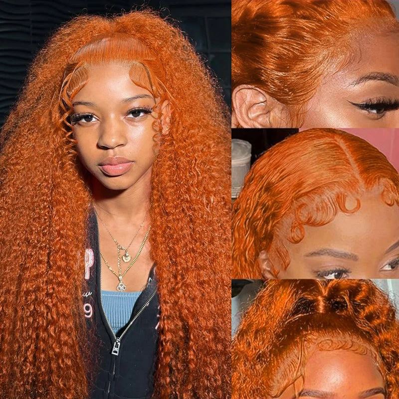 Orange Ginger Curly Lace Front Wig – 13x6/13x4 Water & Deep Wave, 30–38" Human Hair