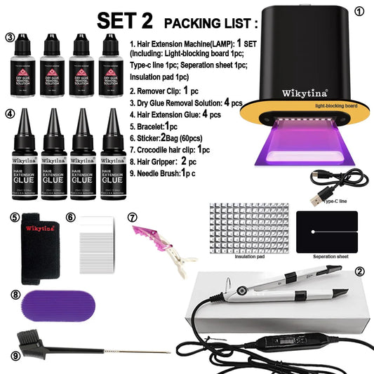 UV Hair Extension Glue Kit – V Light Technology Tools Set for Fast Salon Hair Grafting & Wig Connection