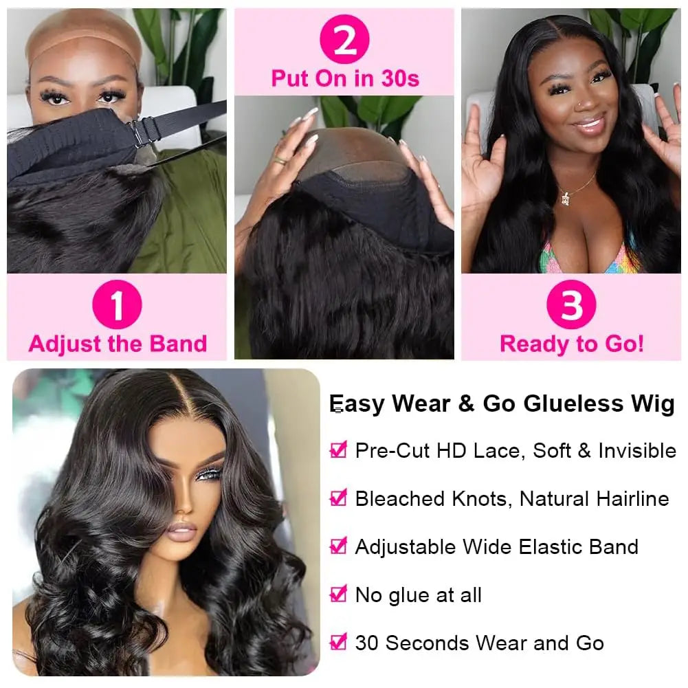 30" Body Wave Glueless Wig – 4x4/5x5 HD Lace Closure, Pre-Cut, Pre-Plucked Human Hair