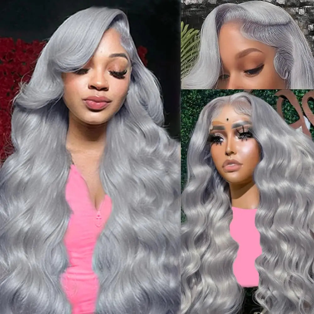 Silver Grey Body Wave Cosplay Wig – 13x4/13x6 HD Lace Front, 613 Colored Brazilian Human Hair
